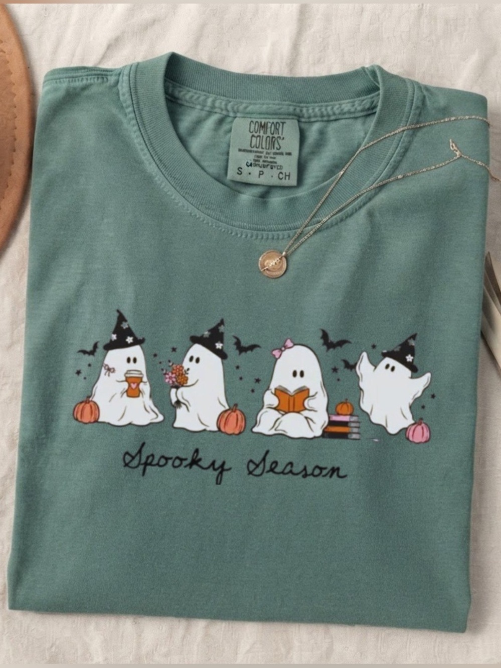 Spooky Season Cute Ghost Witches Pumpkins Halloween Comfort Color T-Shirt